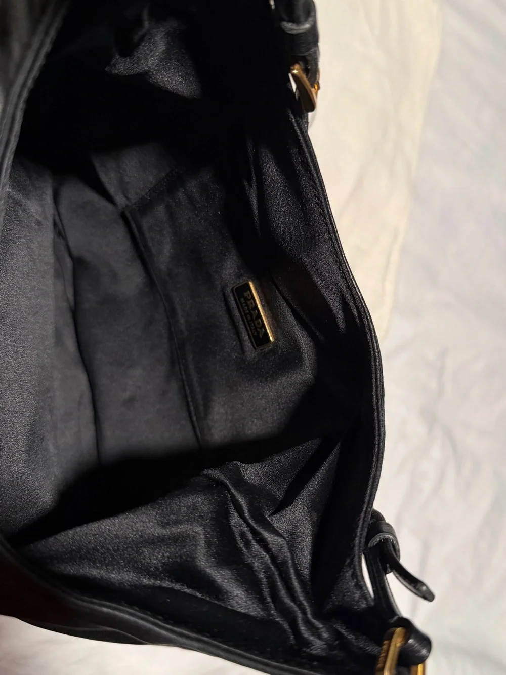 Prada Black Leather Hobo with Gold Chain Accent and dust bag .